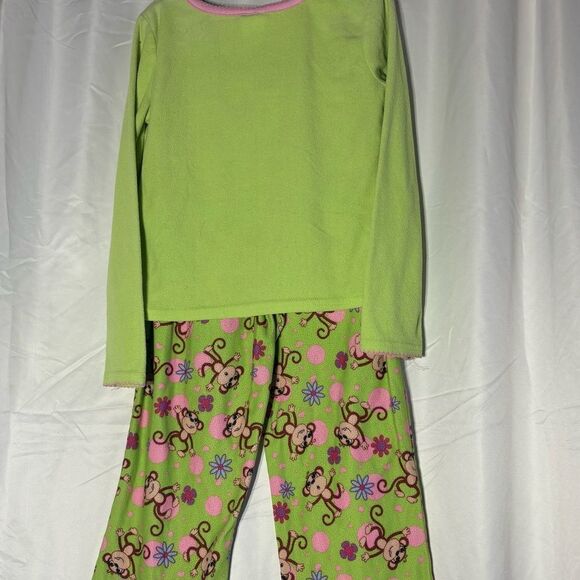 Green Top with Monkey Embroidery 2 pc Monkey Pajama Set Size 6-6X EPC - Picture 3 of 4